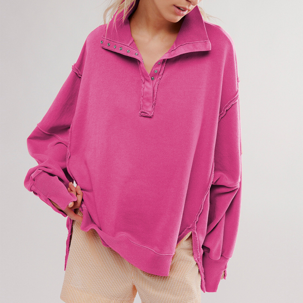 Maglia oversize con scollo serafino e spacchi laterali da donna