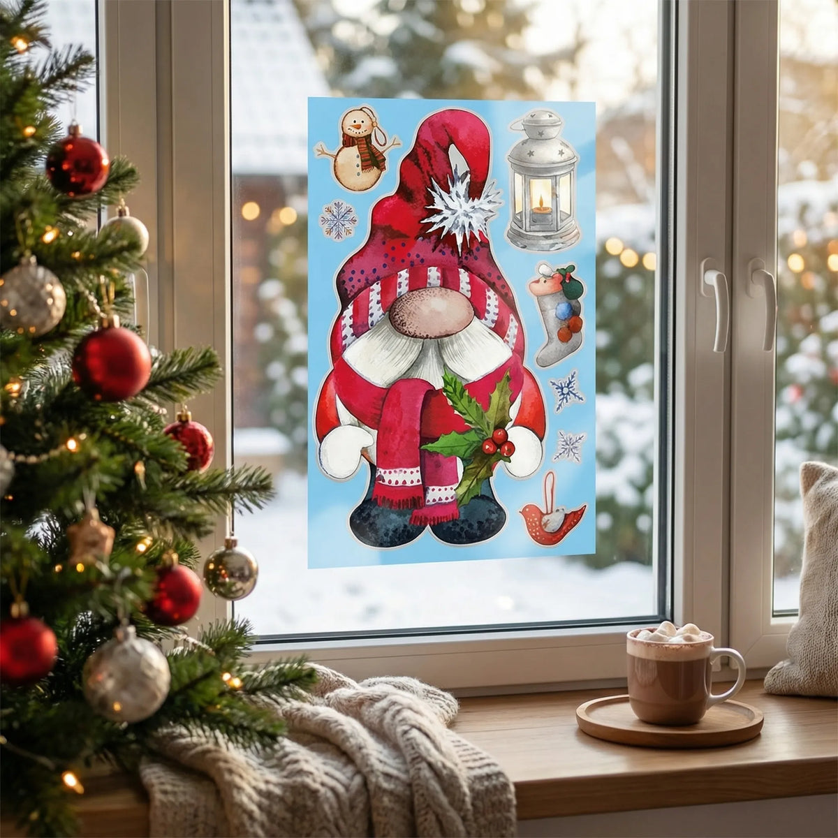 Set di adesivi per finestra a tema gnomo di Babbo Natale