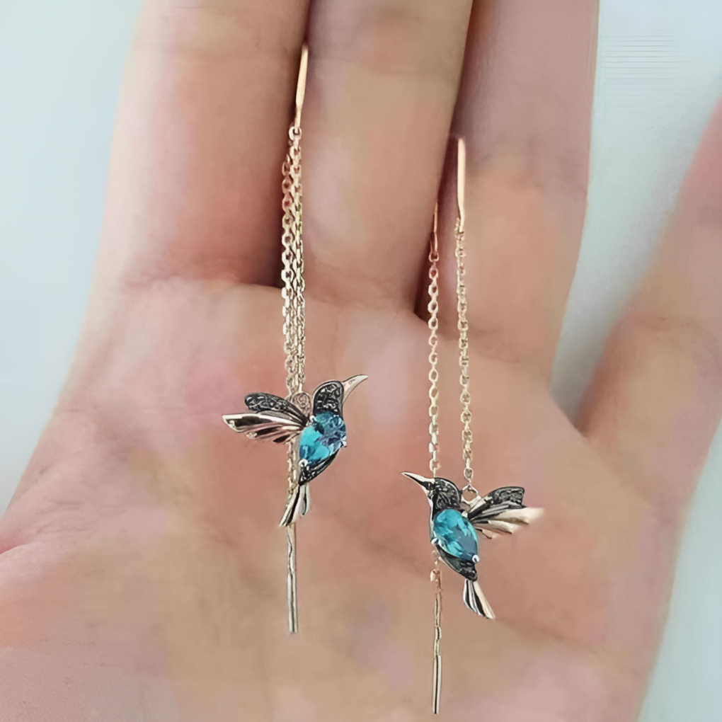 Orecchini pendenti colibrì con cristalli da donna