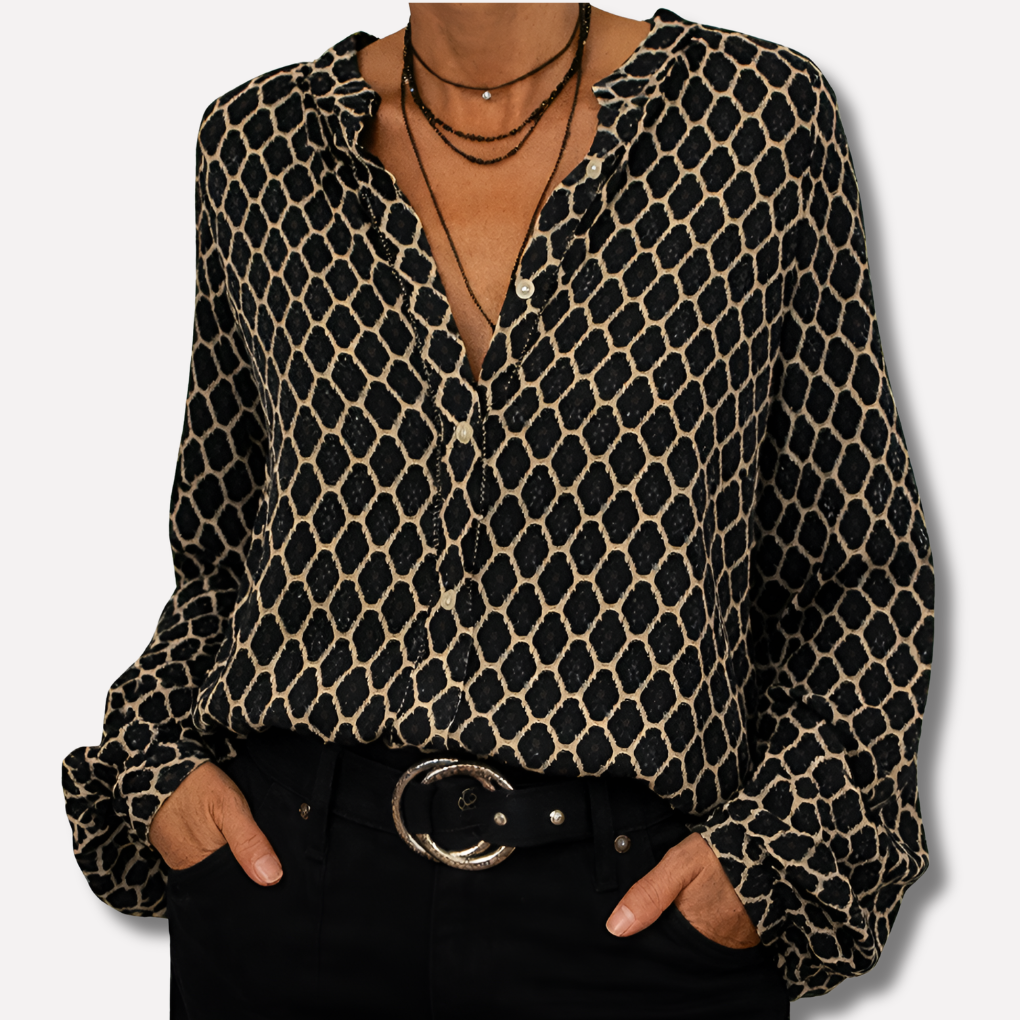 Blusa con scollo a V e stampa da donna