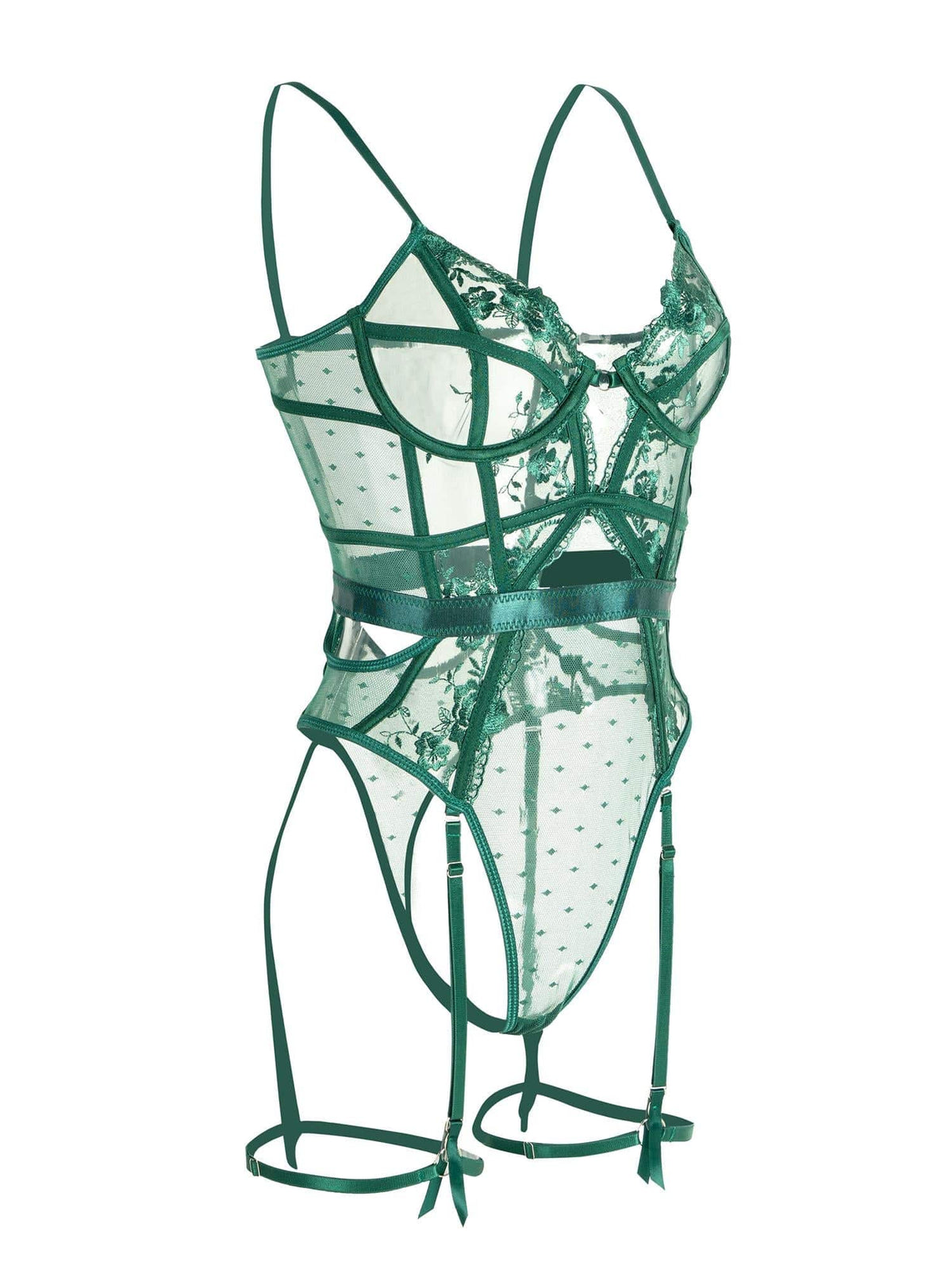 Body in pizzo verde con ferretto da donna