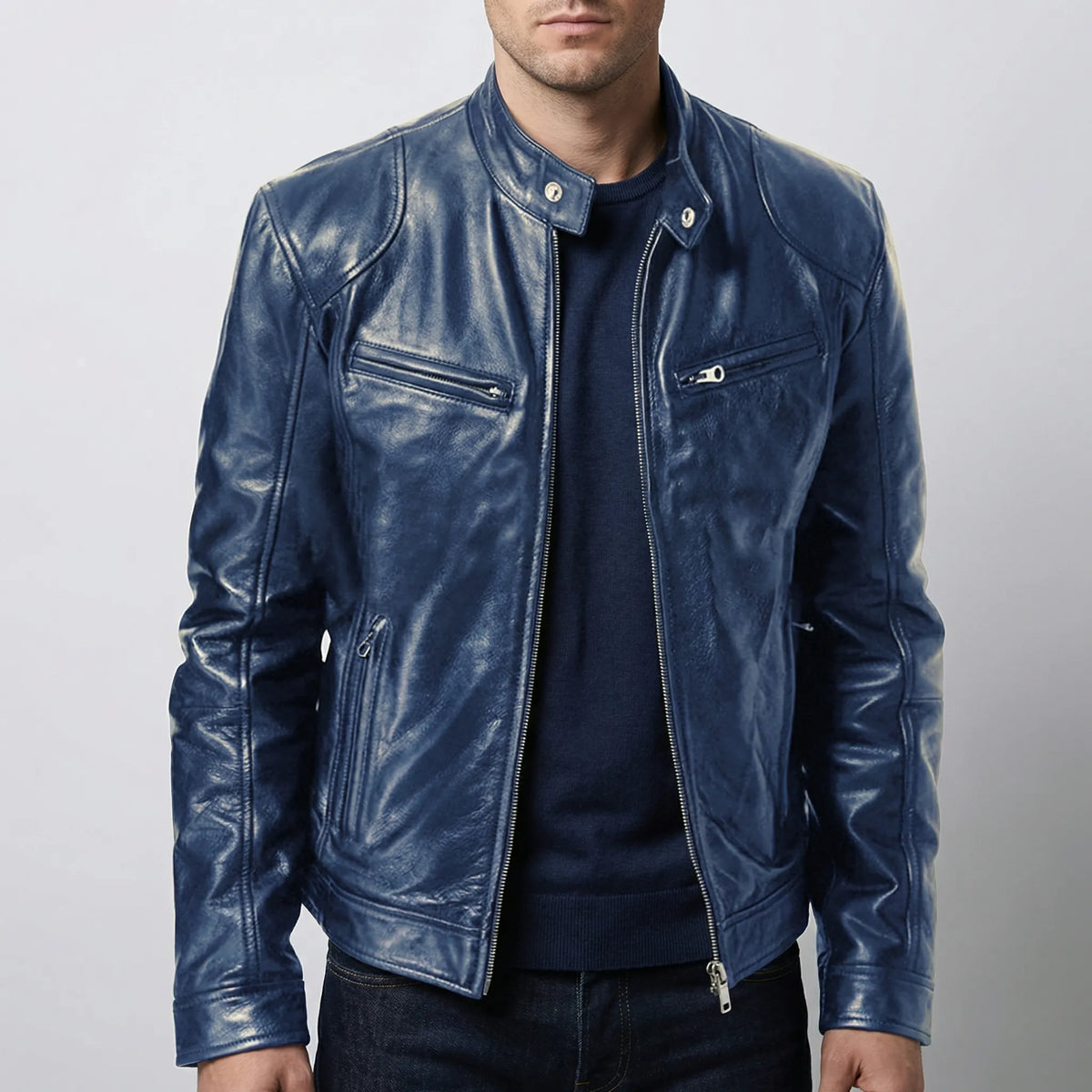 Giacca Classica Zip-Up Stile Moto per Uomini