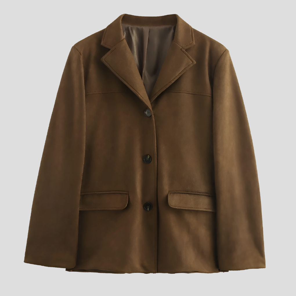 Trench oversize effetto scamosciato marrone con revers ampi