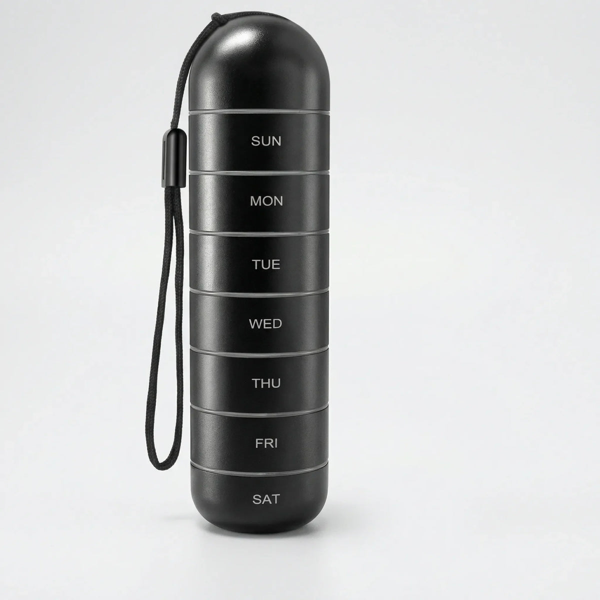 Portapillole settimanale cilindrico con 7 scomparti e coperchi in silicone