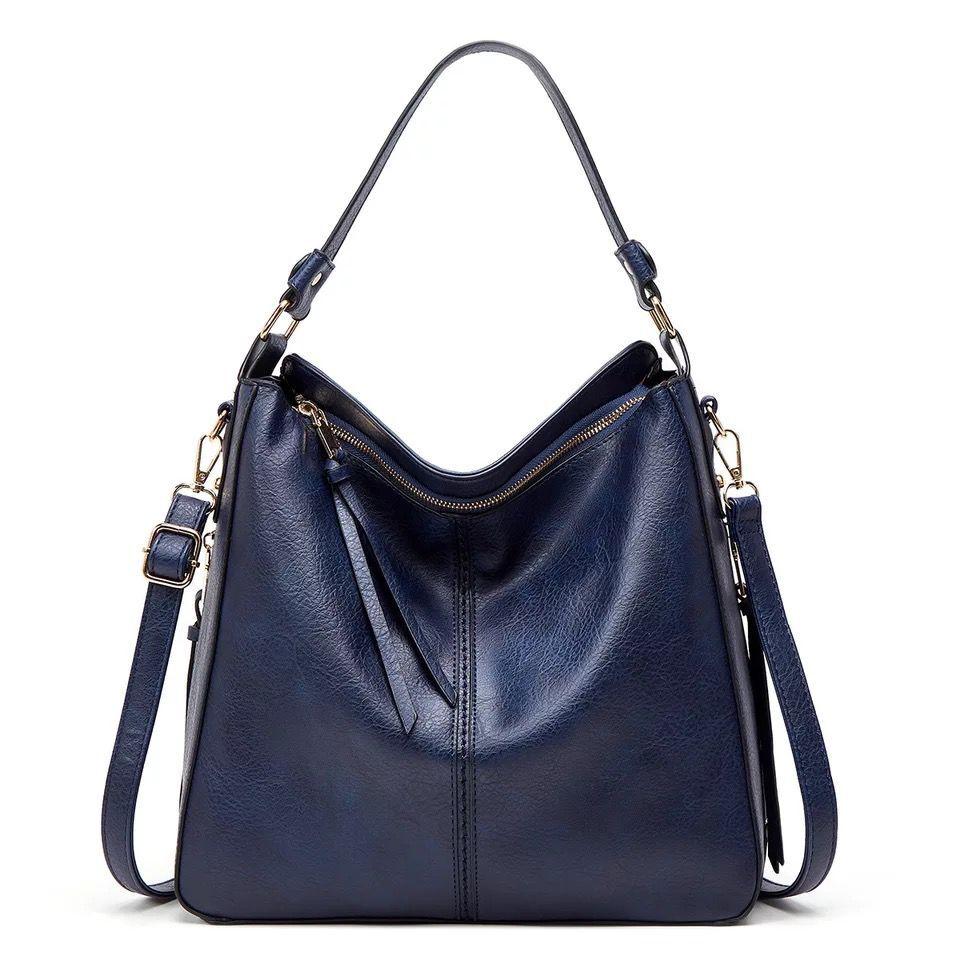 Borsa a Spalla in Pelle Classica con Dettagli Oro Sleek