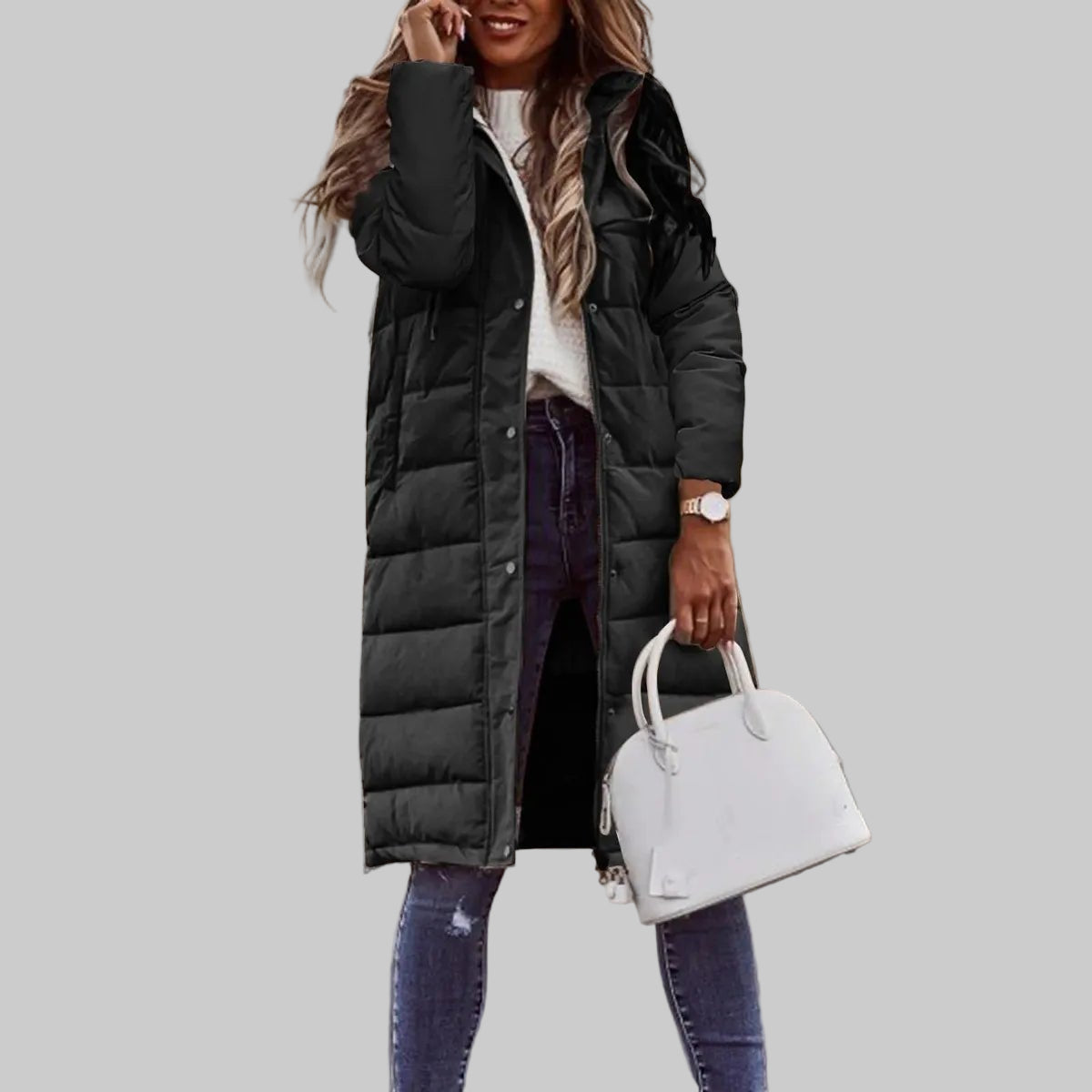 Giacca Lunga con Cappuccio Quilted da Donna