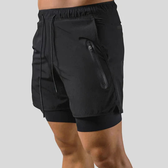 Pantaloni sportivi 2 in 1 con strato a compressione da uomo