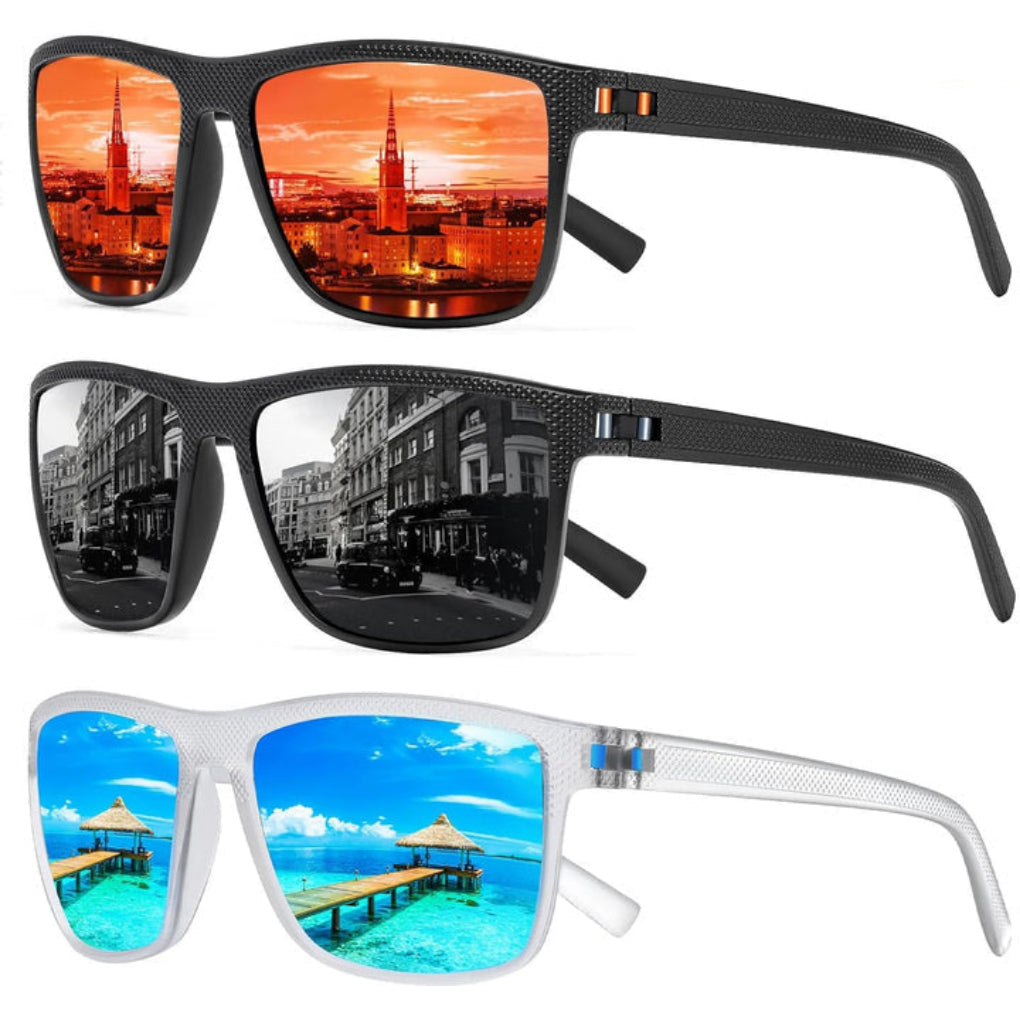 Solvion – Set di 3 occhiali da sole polarizzati squadrati UV400
