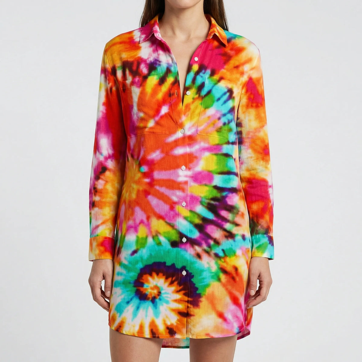 Abito Camicia con Bottoni Stampa Tie-Dye
