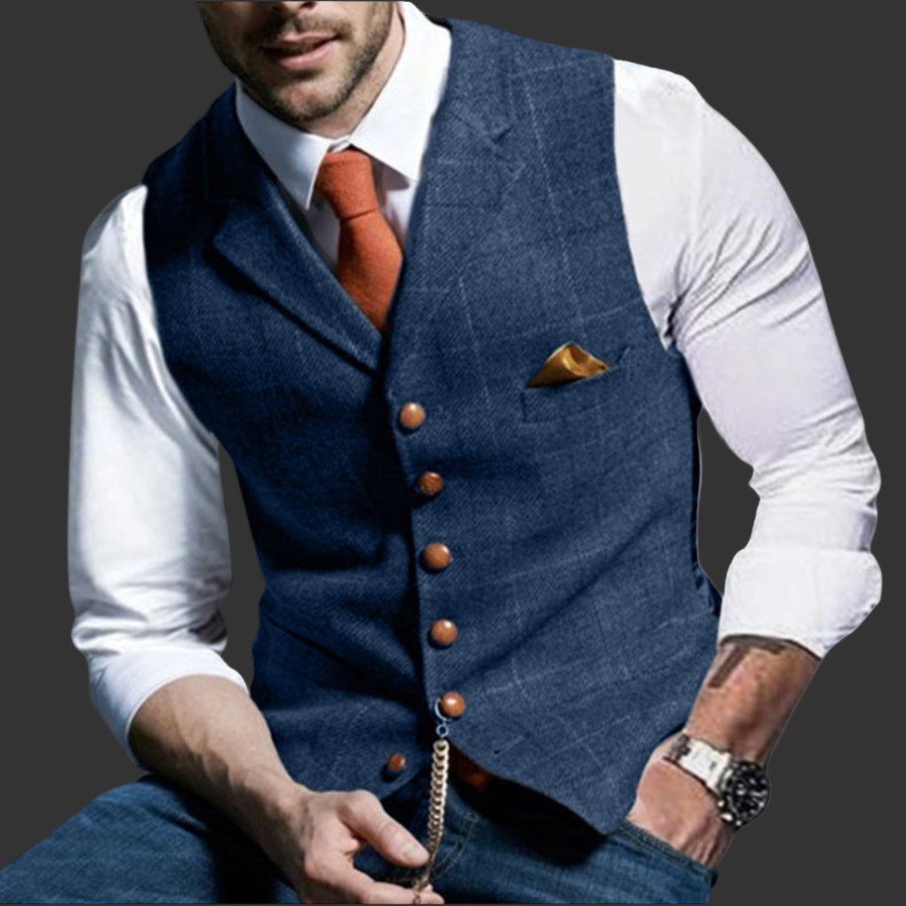 Gilet elegante doppiopetto con scollo a V da uomo