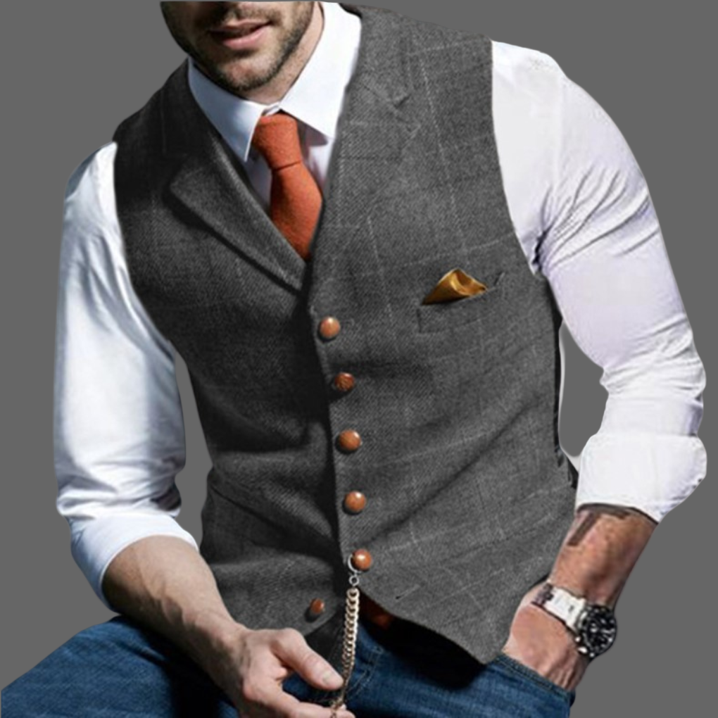 Gilet elegante doppiopetto con scollo a V da uomo