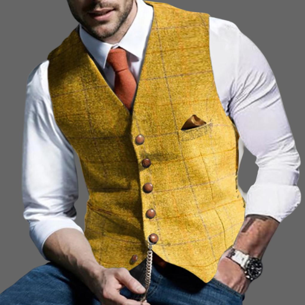 Gilet elegante doppiopetto con scollo a V da uomo