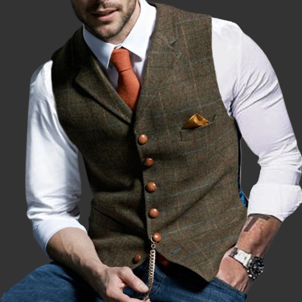 Gilet elegante doppiopetto con scollo a V da uomo