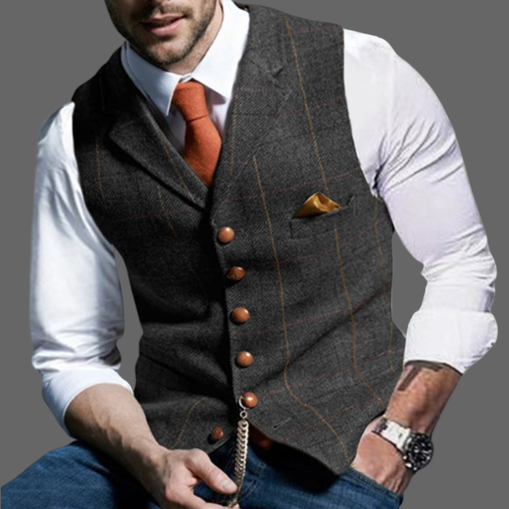 Gilet elegante doppiopetto con scollo a V da uomo