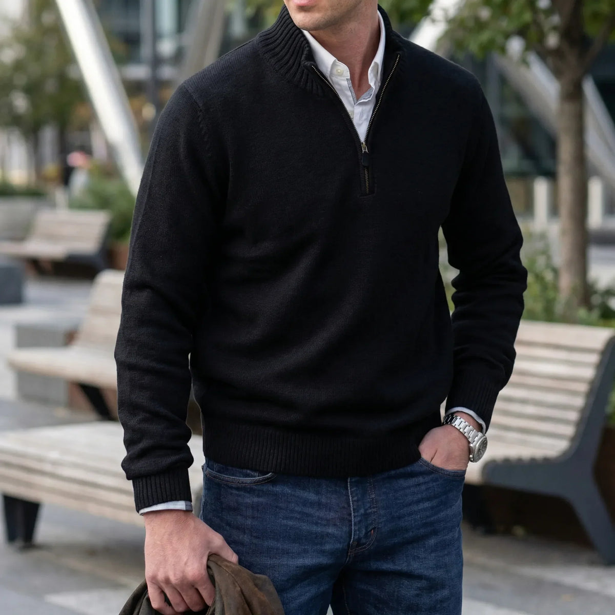 Maglione da uomo a mezza zip con collo alto