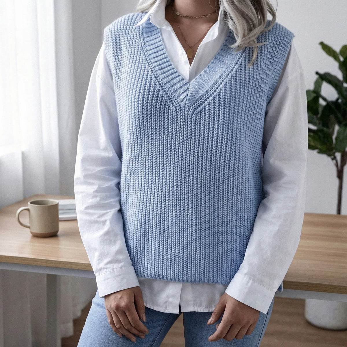 Canotta in Maglia Senza Maniche a V per Donne