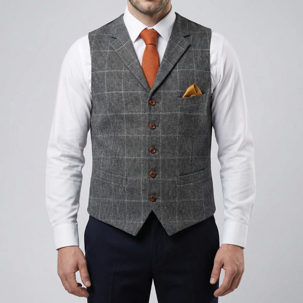 Gilet Vintage con Collo a V e Bottone Frontale