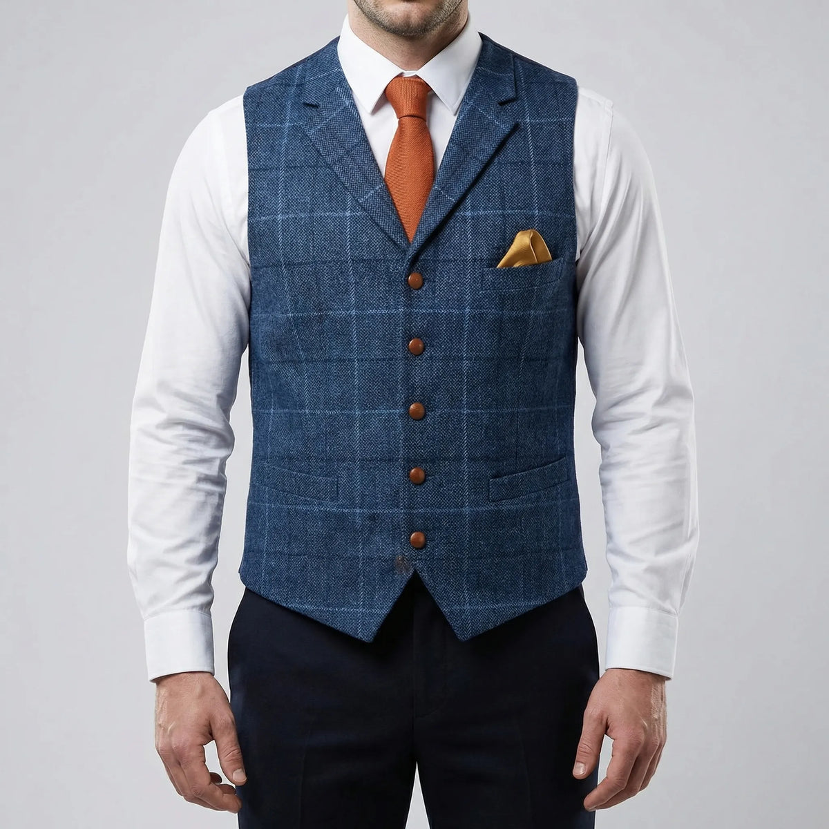 Gilet Vintage con Collo a V e Bottone Frontale