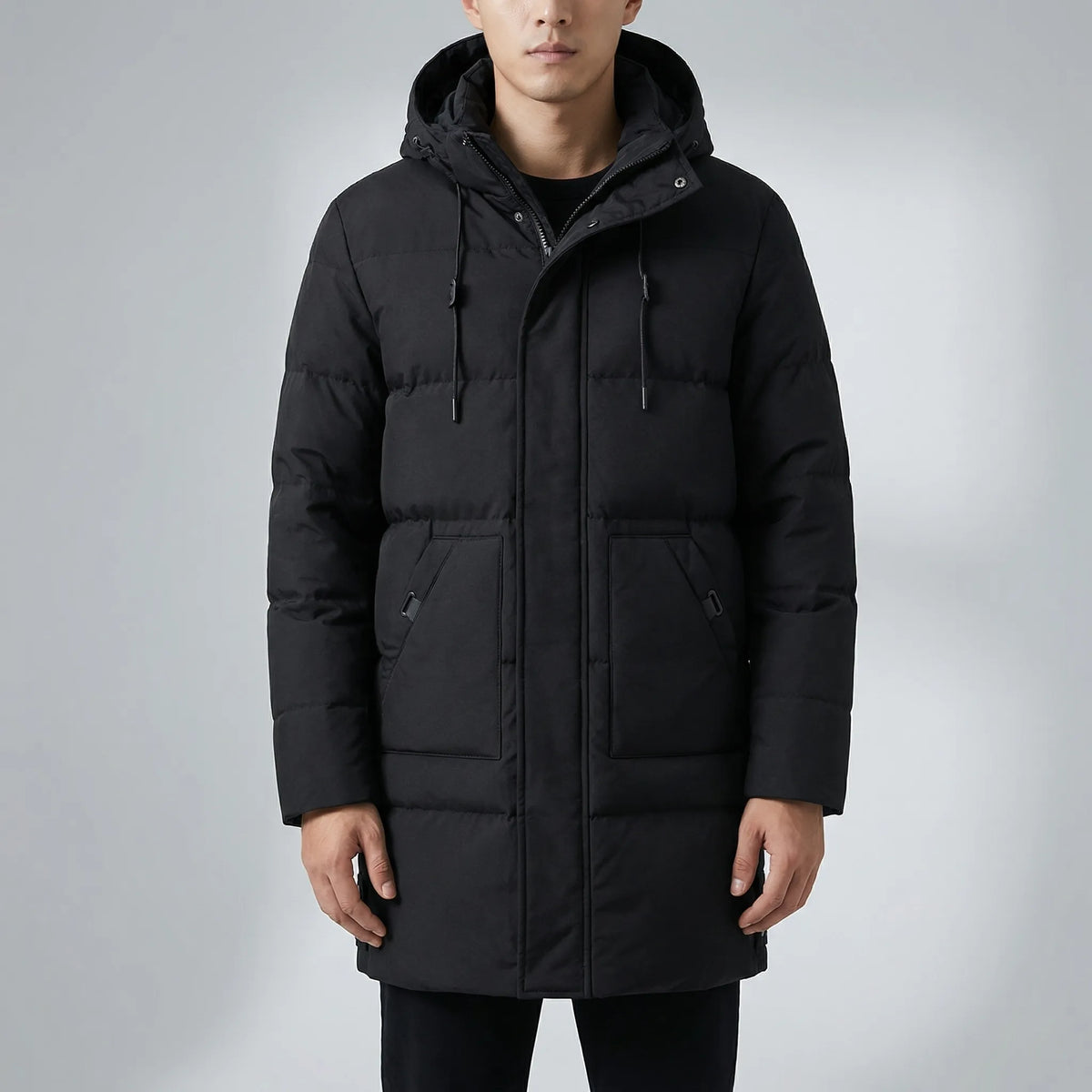 Giacca Puffer Con Cappuccio Lungo Per Uomini