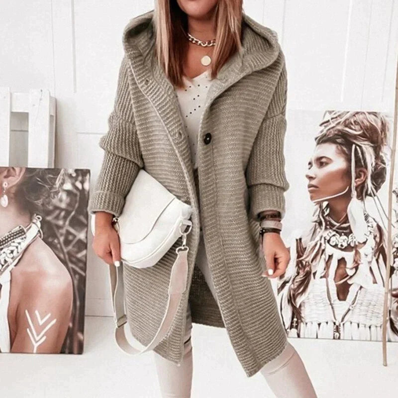 Sanna – Cardigan lungo in maglia con cappuccio