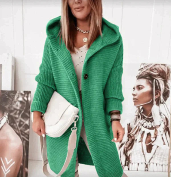 Sanna – Cardigan lungo in maglia con cappuccio