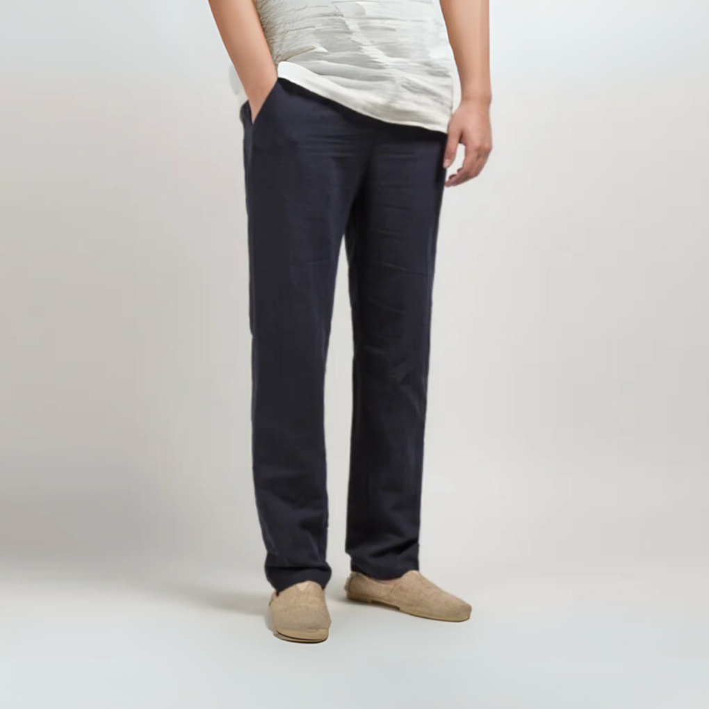 Pantaloni dritti in misto cotone e lino da uomo