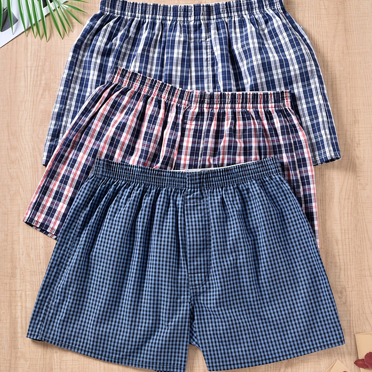 Set di 3 boxer in cotone con stampa a foglie da uomo