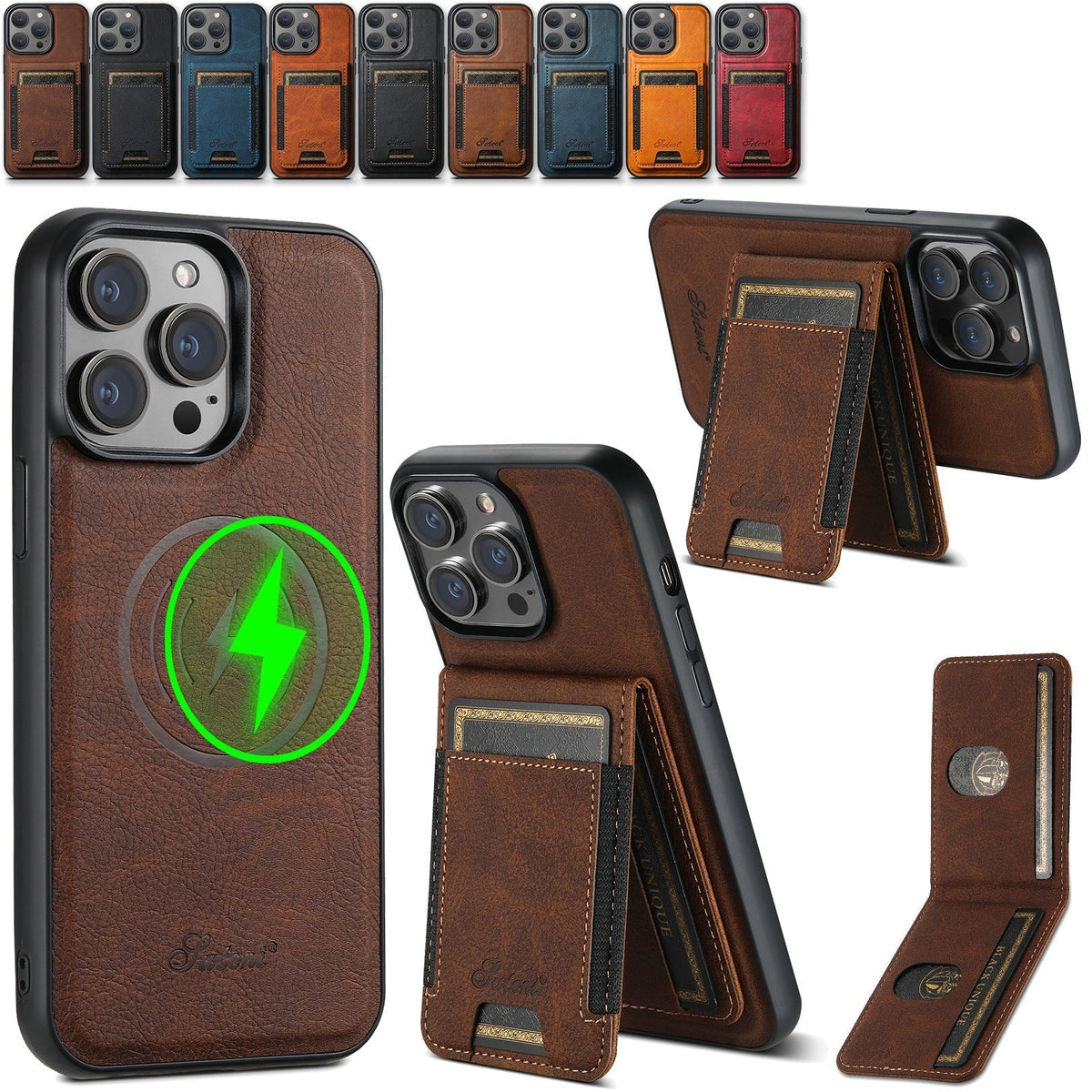 Cover per smartphone con portacarte e supporto magnetico