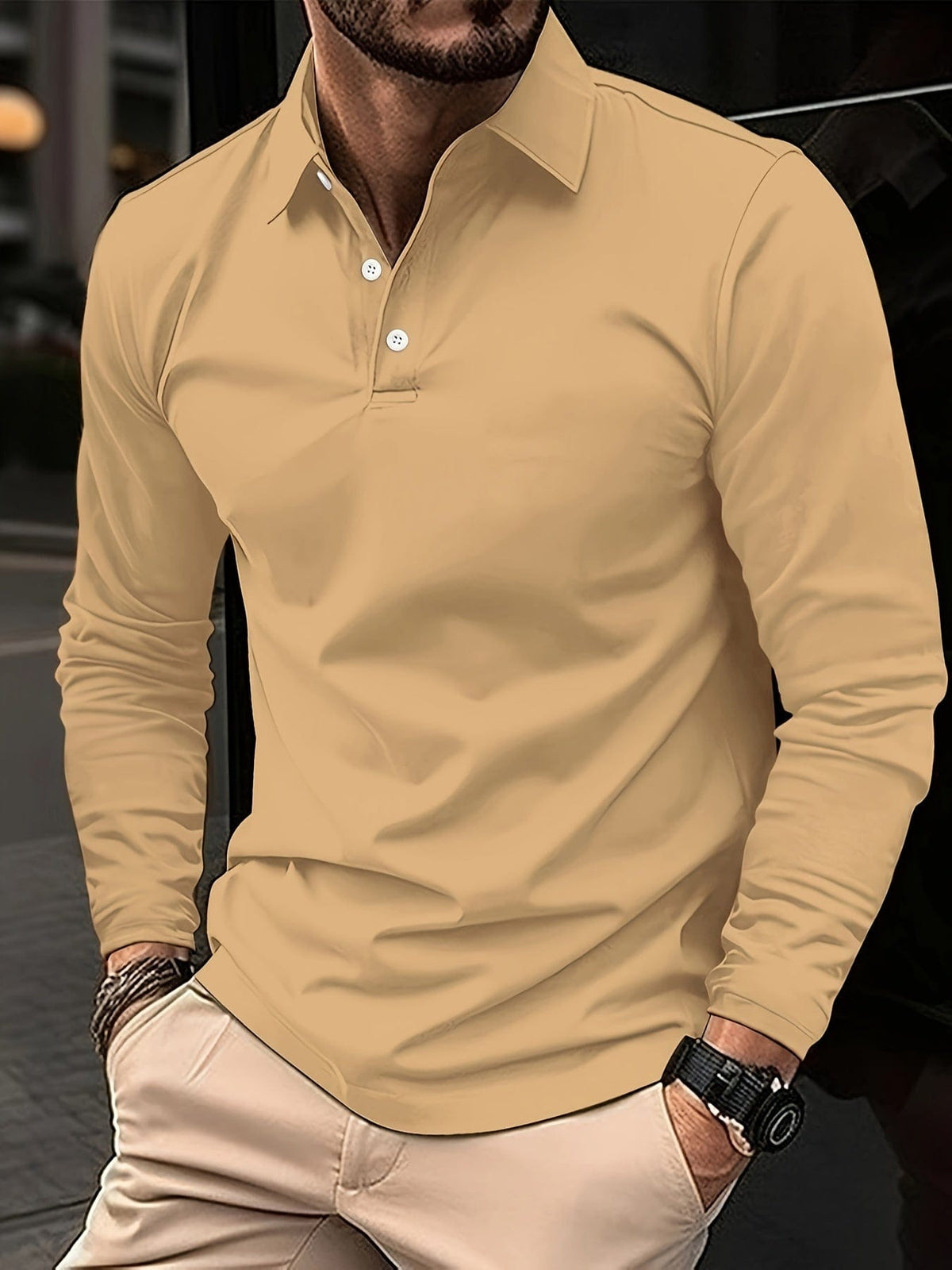 Polo a maniche lunghe in misto cotone da uomo