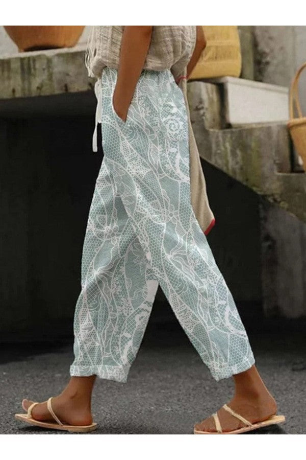 Pantaloni casual con stampa effetto pizzo da donna