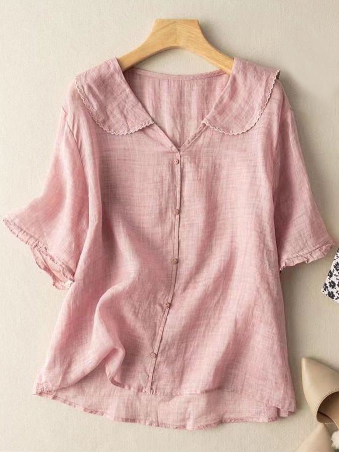 Camicia retrò in cotone e lino con colletto alla bambina da donna