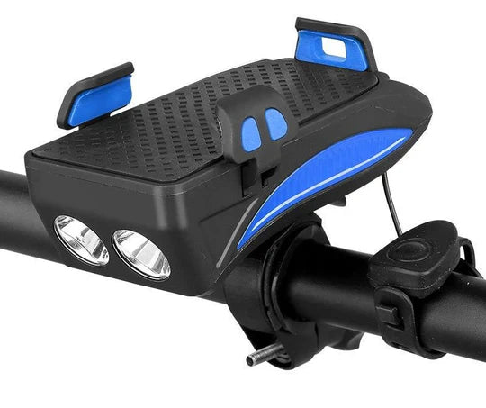 Supporto smartphone per bici 4 in 1 con luce, clacson e power bank