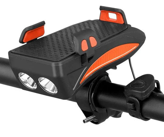 Supporto smartphone per bici 4 in 1 con luce, clacson e power bank