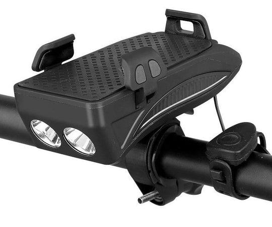 Supporto smartphone per bici 4 in 1 con luce, clacson e power bank