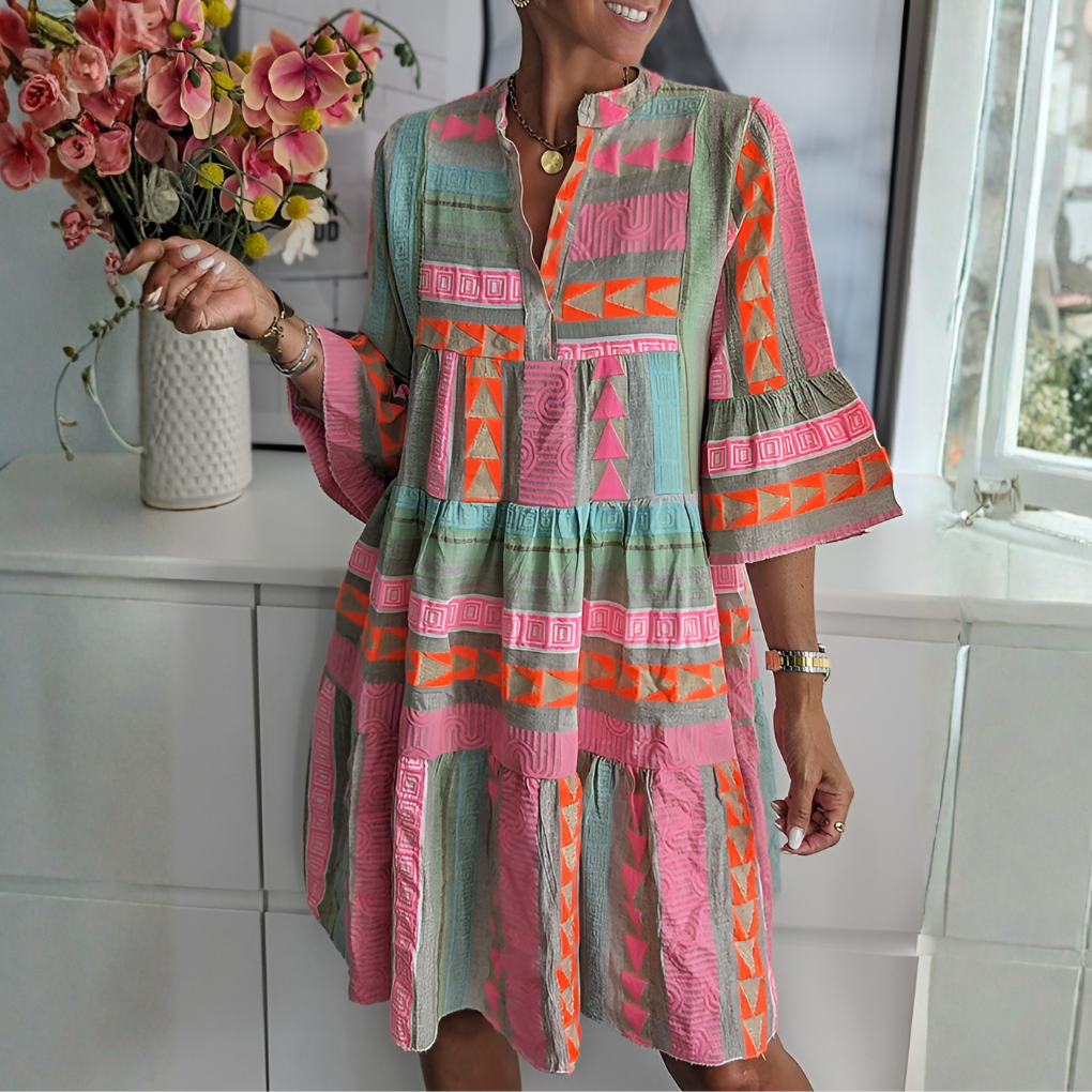 Abito midi boho morbido con stampa geometrica da donna