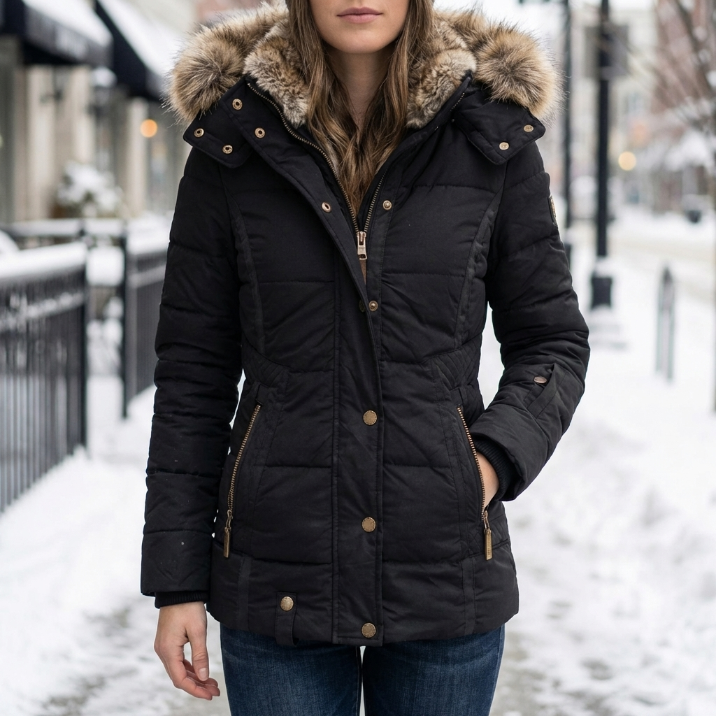 Parka imbottito slim fit con cappuccio in pelliccia sintetica