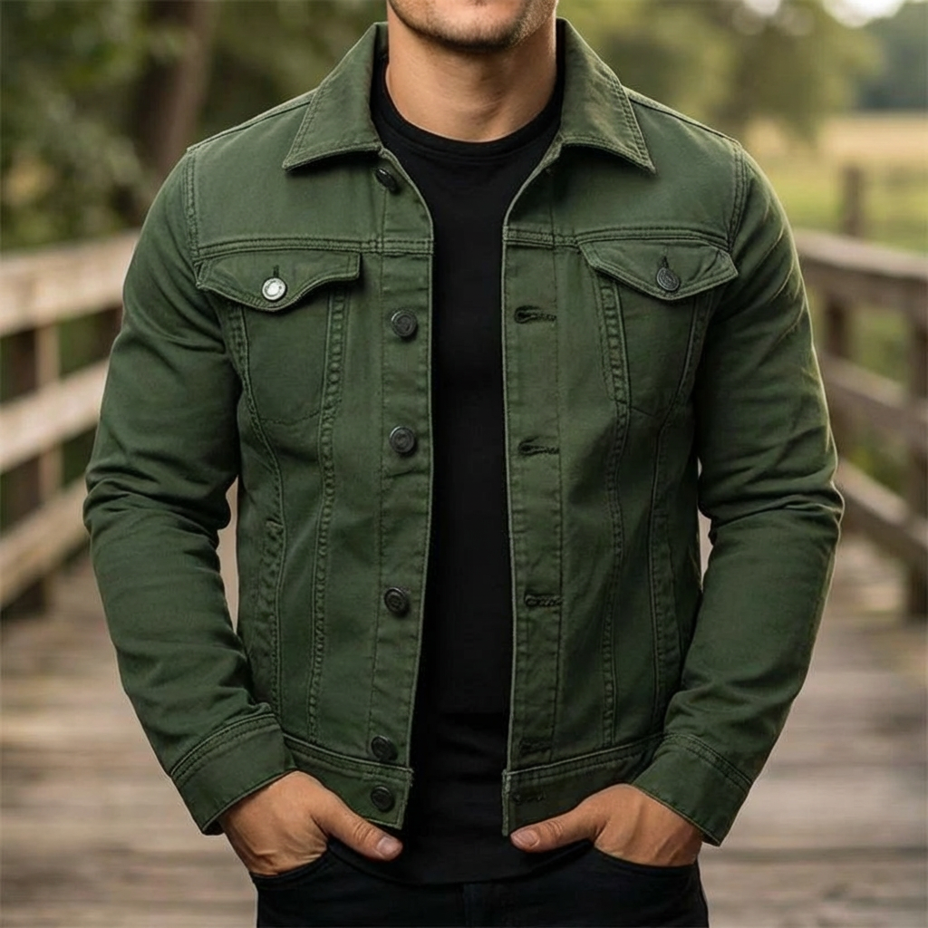 Giacca Denim Solida Casual per Uomini
