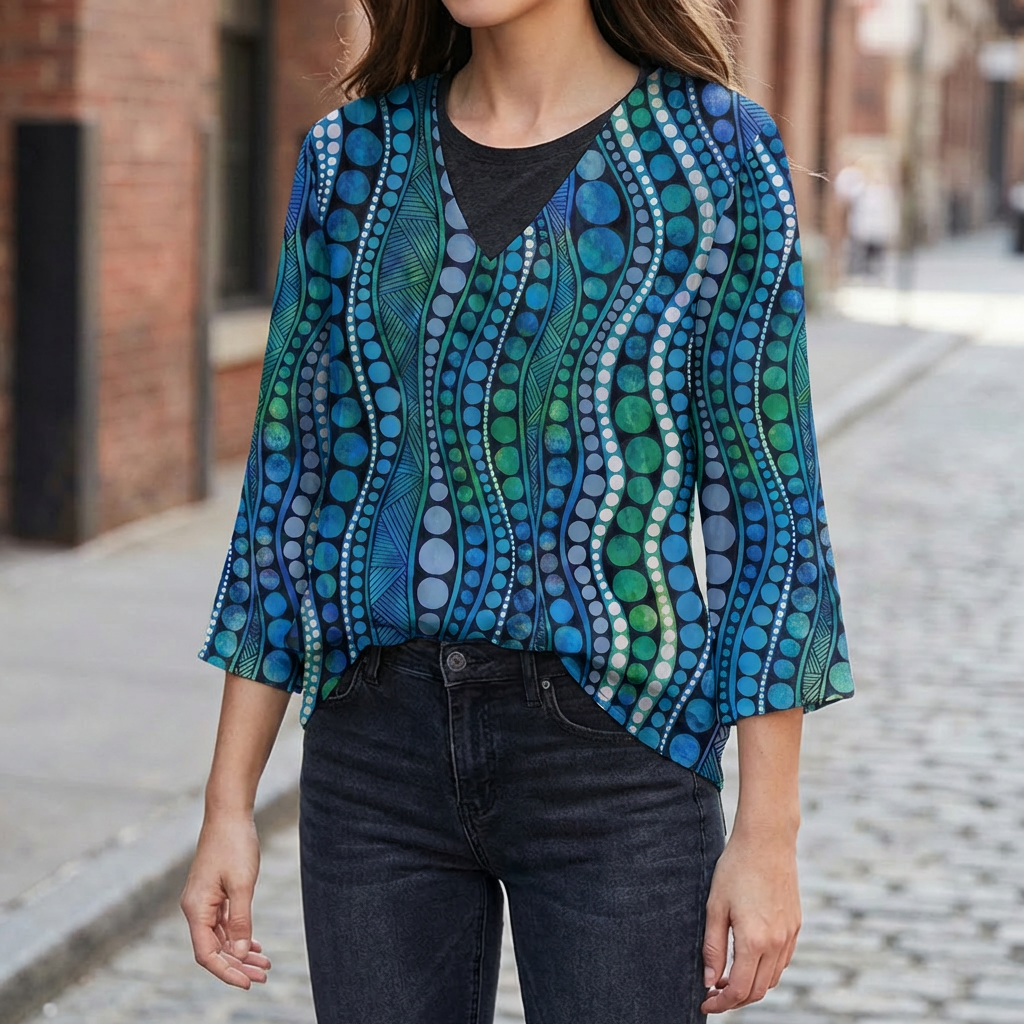 Blusa Astratta a Pois con Scollo a V Flattering