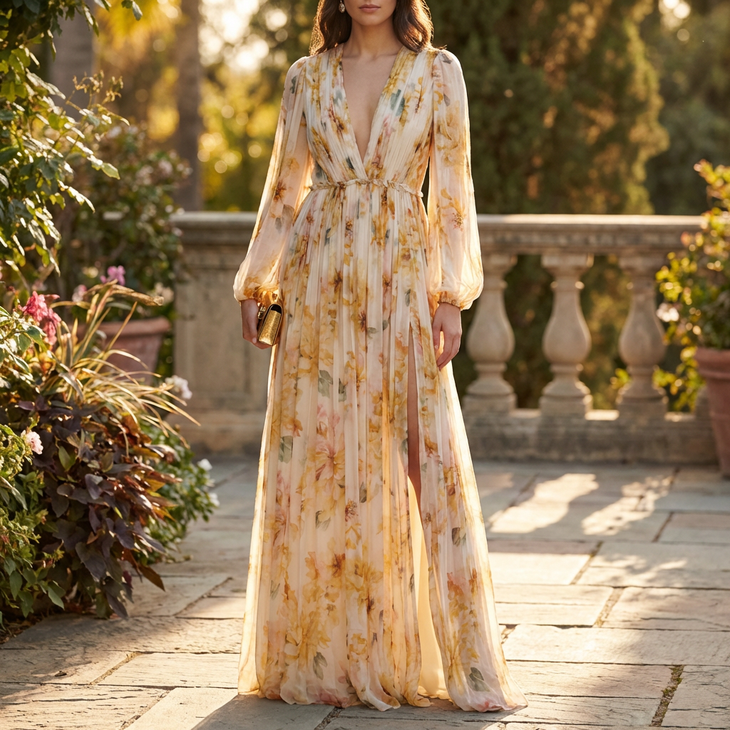 Abito Midi Prom Elegante in Lino e Seta per Donne