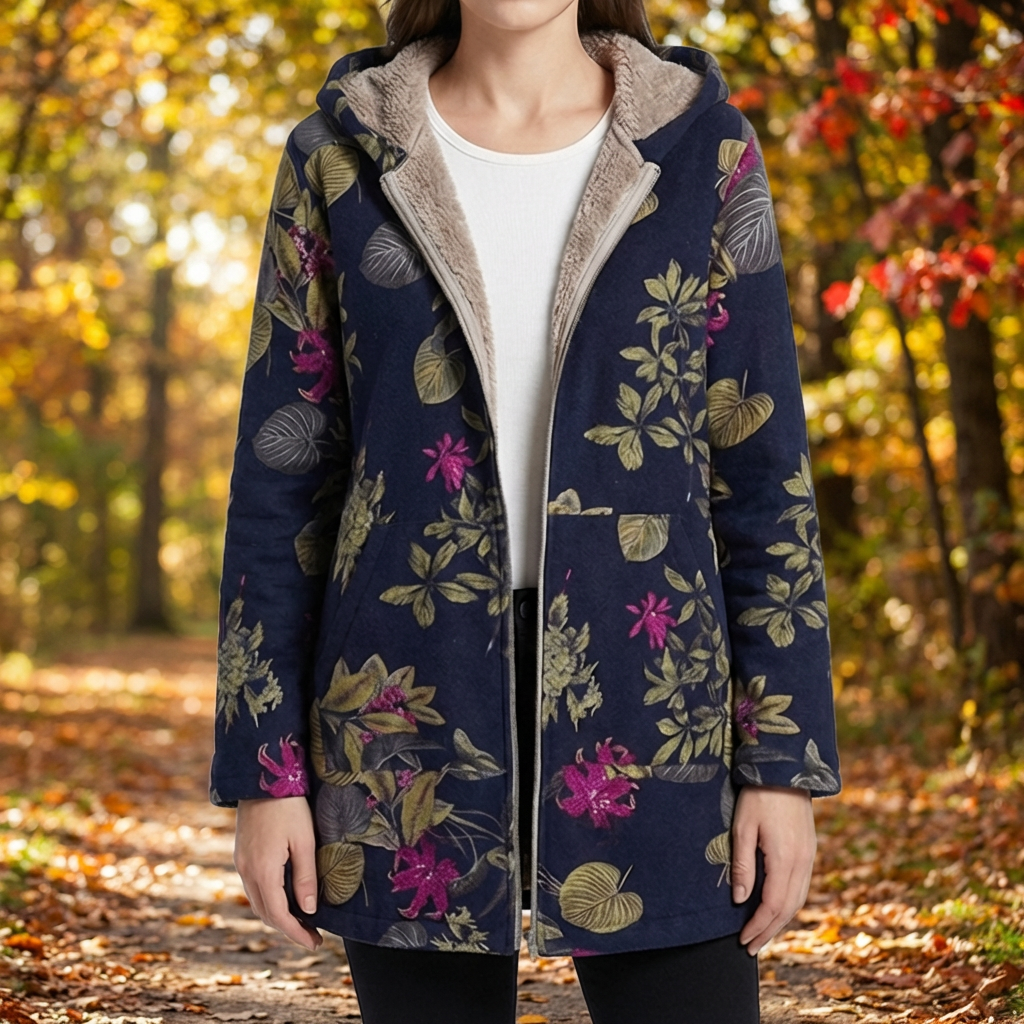 Giacca lunga con zip e motivo floreale