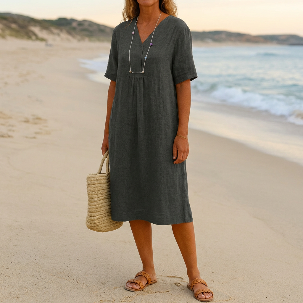 Abito da Spiaggia Rilassato con Scollo a V e Maniche Corte