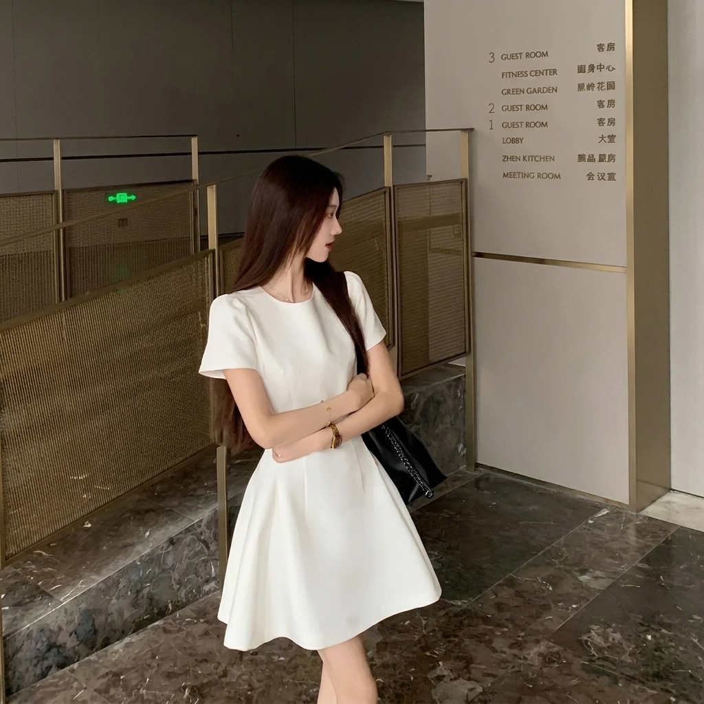 Abito Elegante a Maniche Corte che Fa Apparire le Figure Petite più Alte