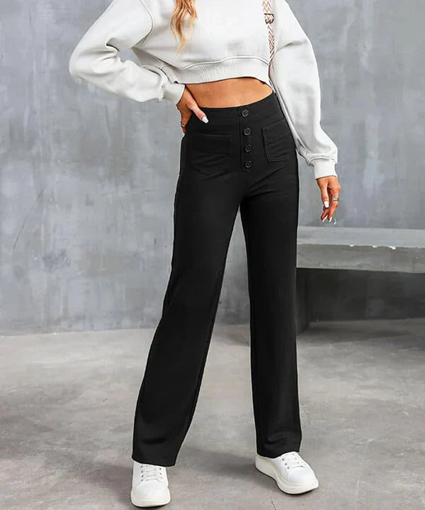 Phoebe – Pantaloni elasticizzati a vita alta e gamba dritta da donna