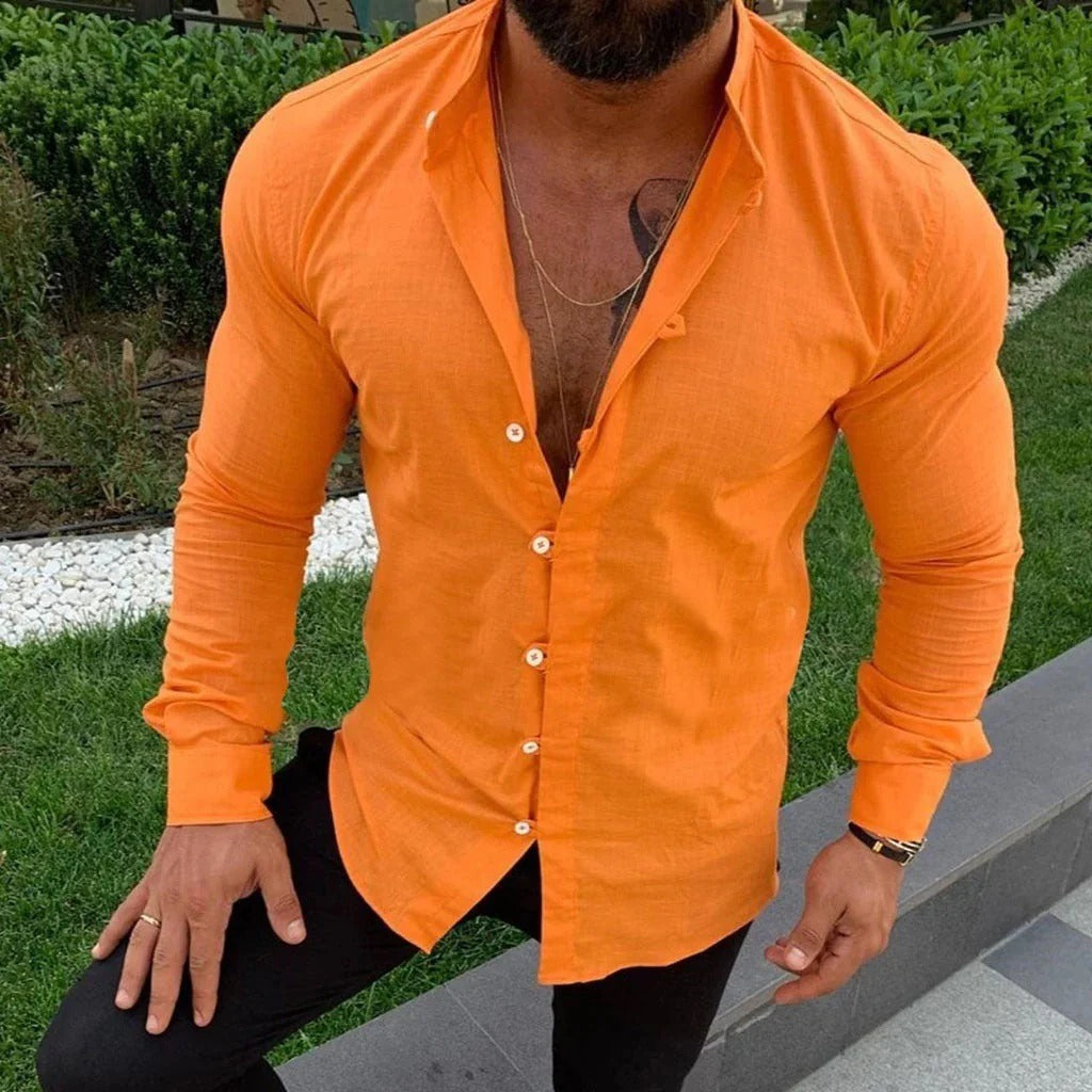 Camicia in lino a maniche lunghe da uomo