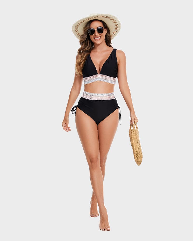 Bikini modellante a vita alta color block da donna