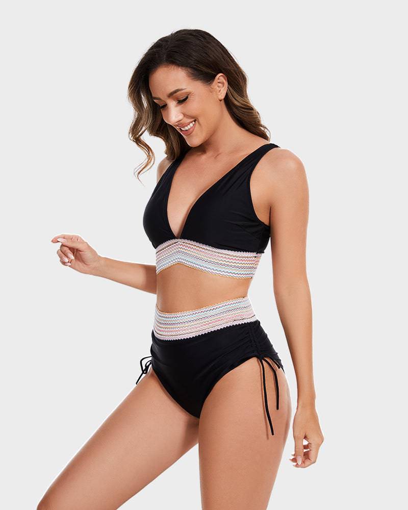Bikini modellante a vita alta color block da donna