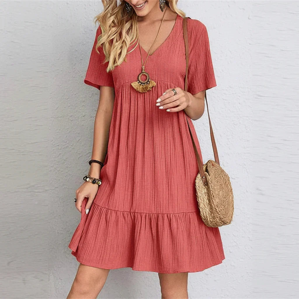 Abito da donna retrò con scollo a V e tessuto modellante