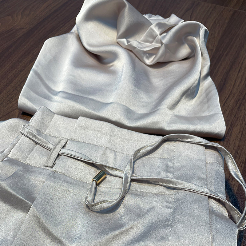 Completo due pezzi in misto cotone e lino da donna