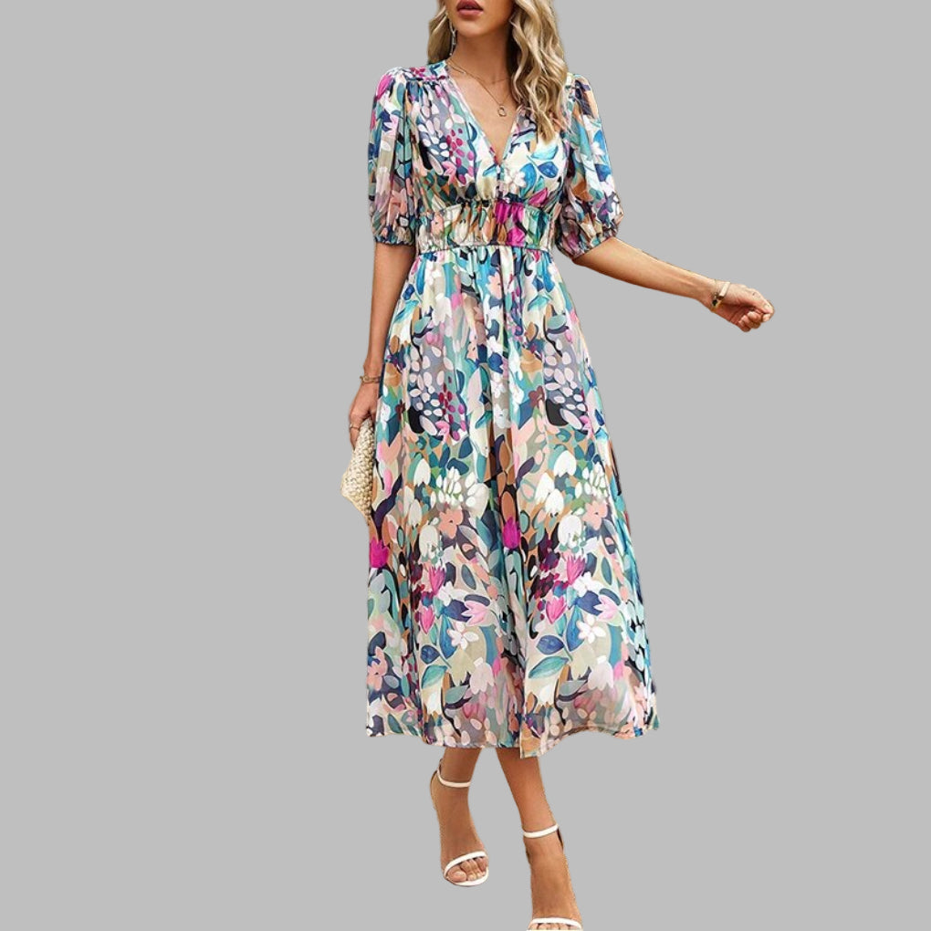 Abito Midi Casual con Scollatura a V per Donna - Comfort Estivo