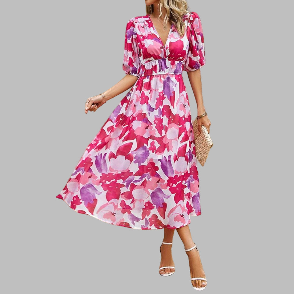 Abito Midi Casual con Scollatura a V per Donna - Comfort Estivo
